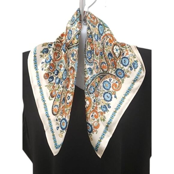 Silk Scarf Paisley Floral Square 20-inch Multicolor Print Accessory - Picture 10 of 15